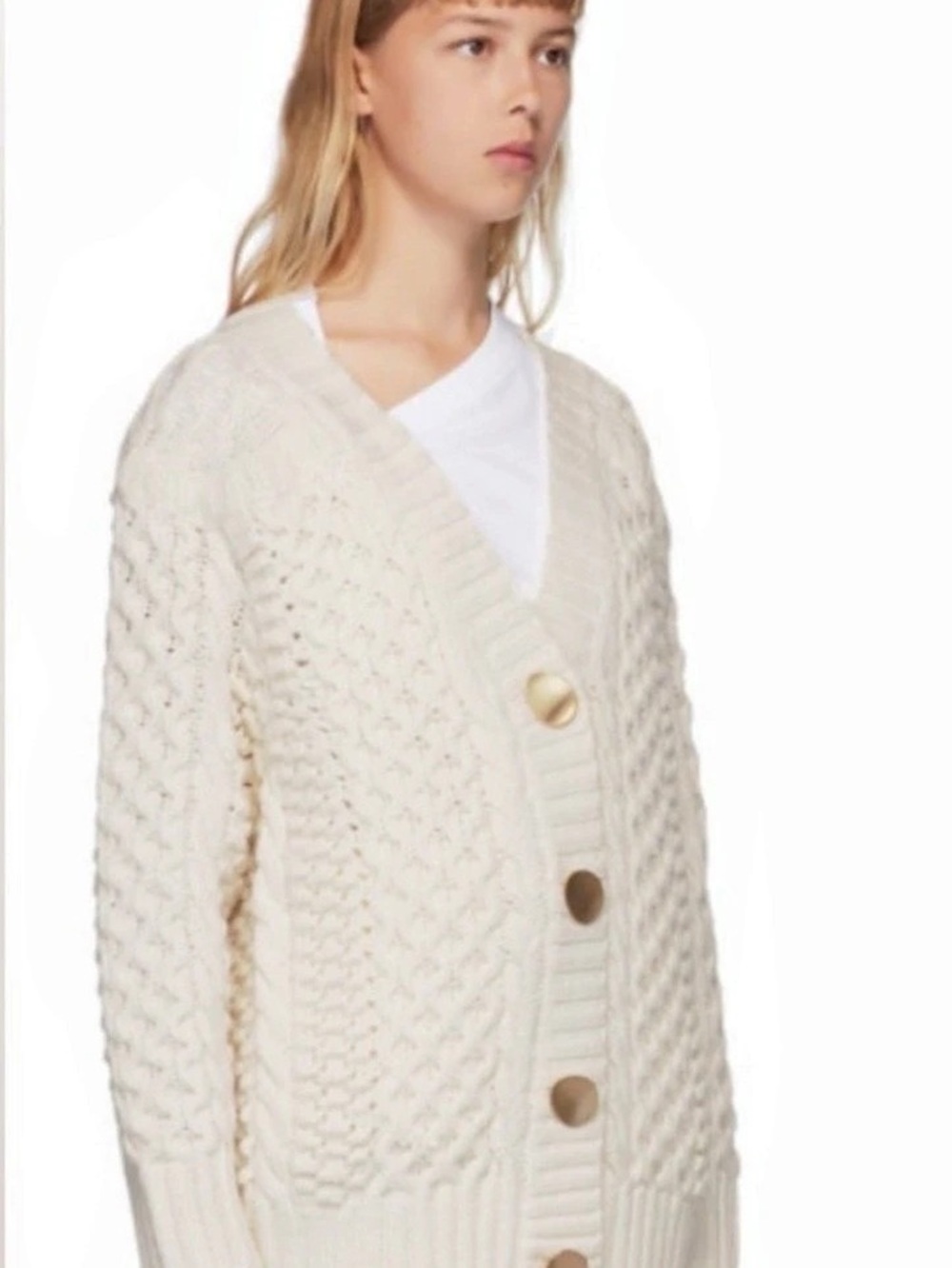 3.1 Phillip Lim Chunky Cable Knit Cardigan in White Size Medium